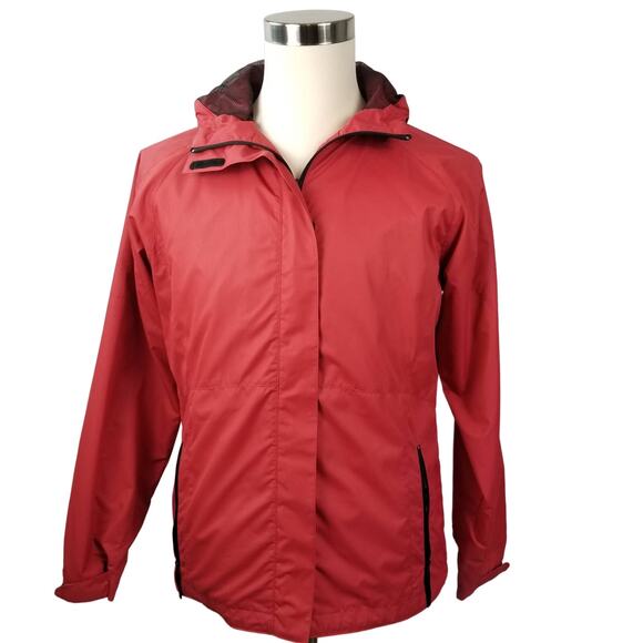 Eddie Bauer Red Zip Up Hooded Wind Breaker Jacket Lined Pockets MINT Size M - Picture 1 of 9